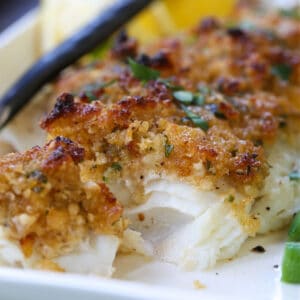 haddock covered in a parmesan and breadcrumb topping