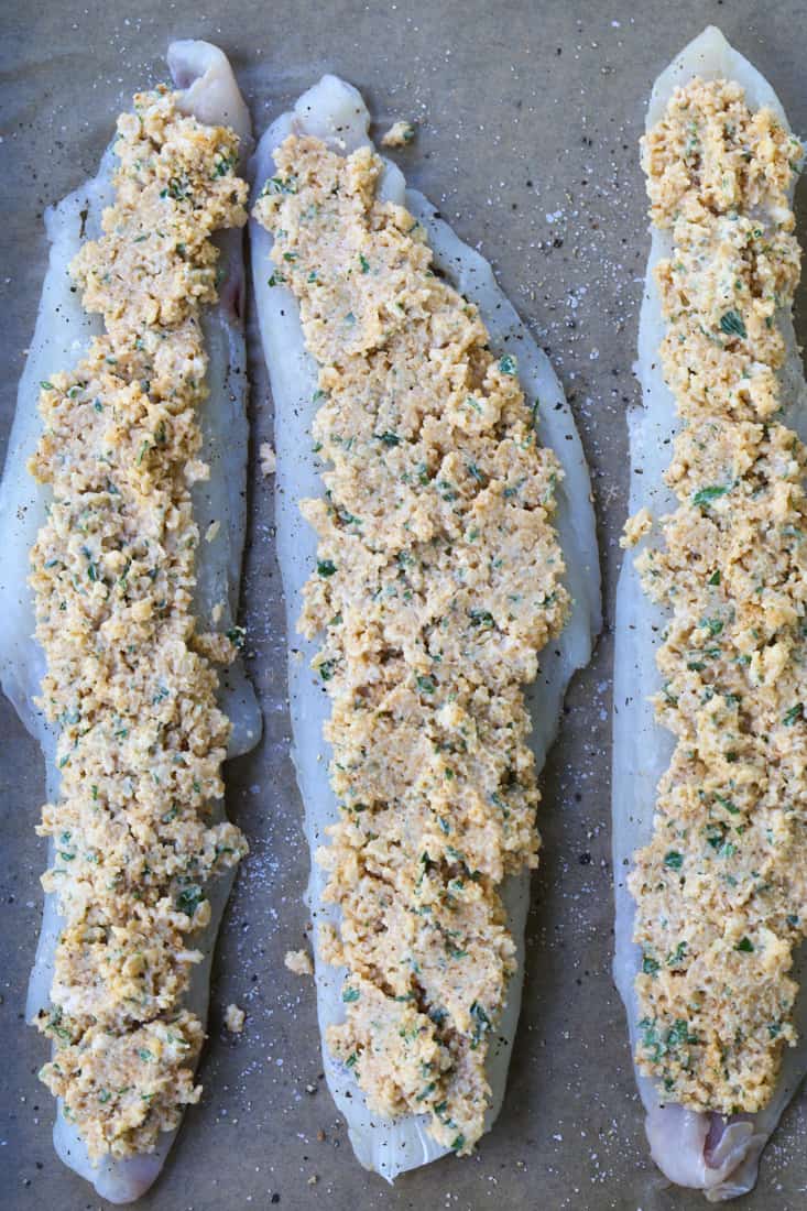 Haddock filets topped with a parmesan and mayonnaise topping