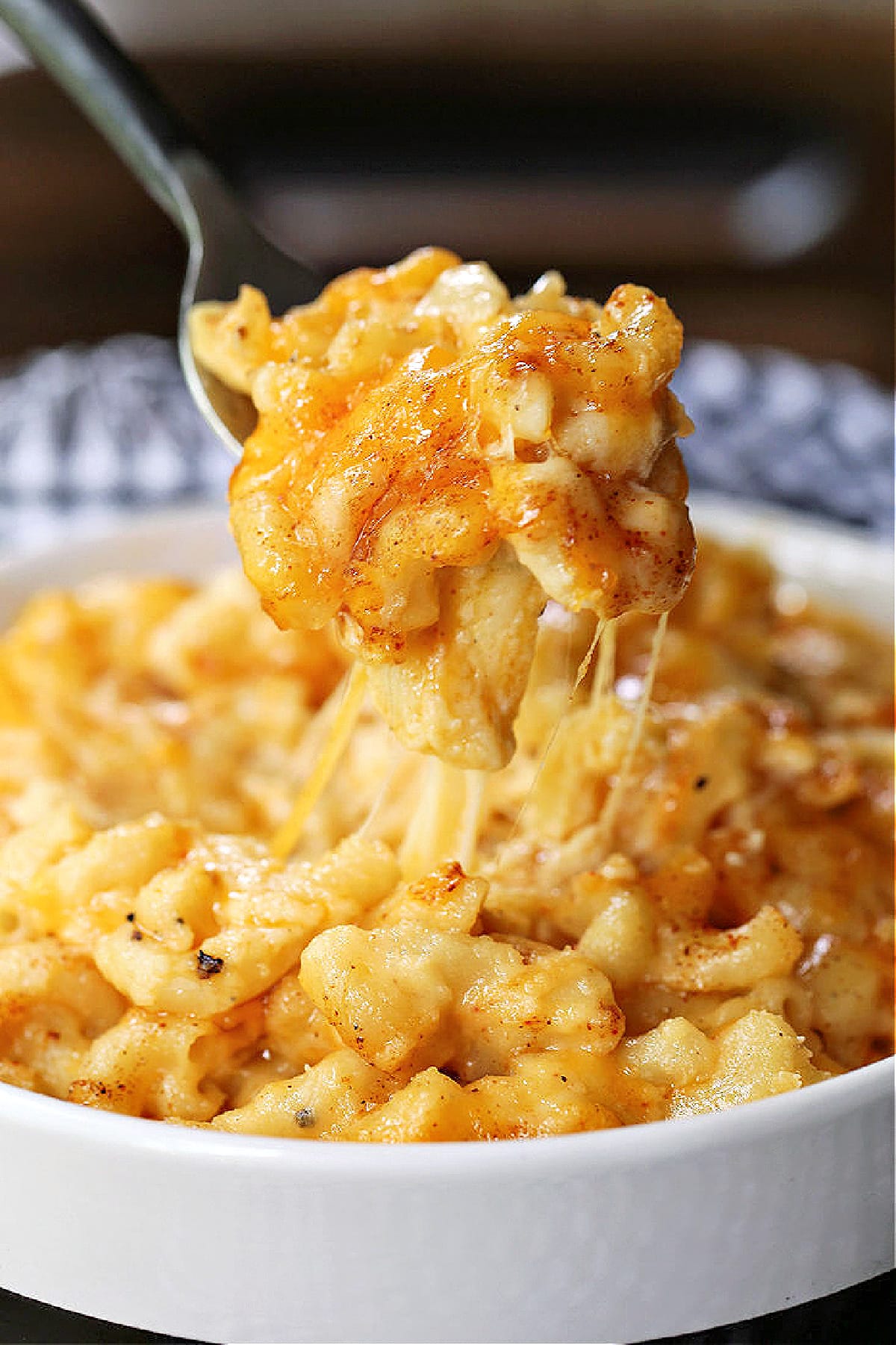 macaroni and cheese on a spoon