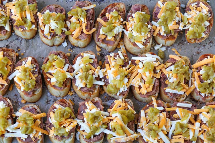 Cheese and green chilis on crostini