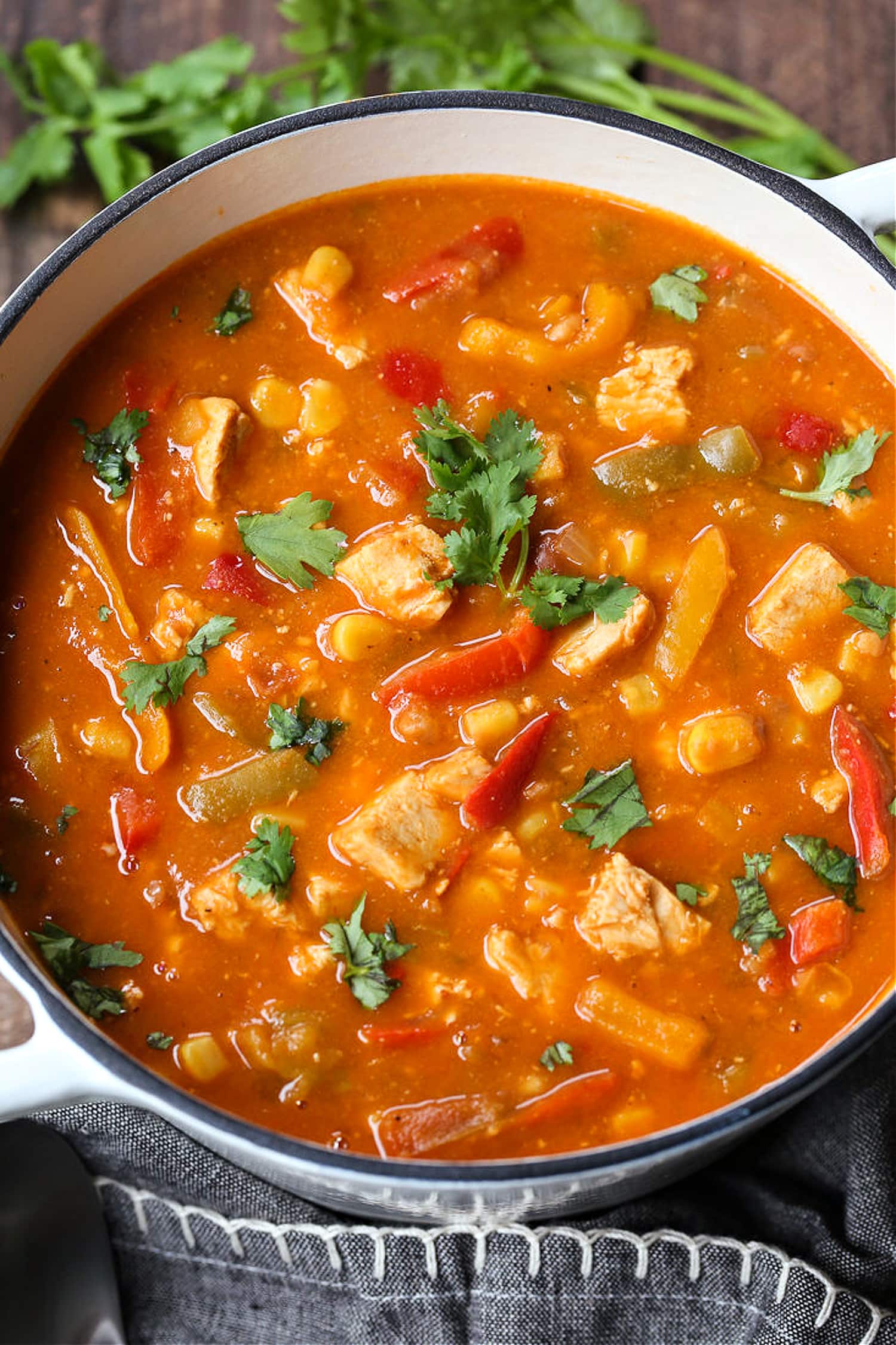 chicken fajita soup in pot