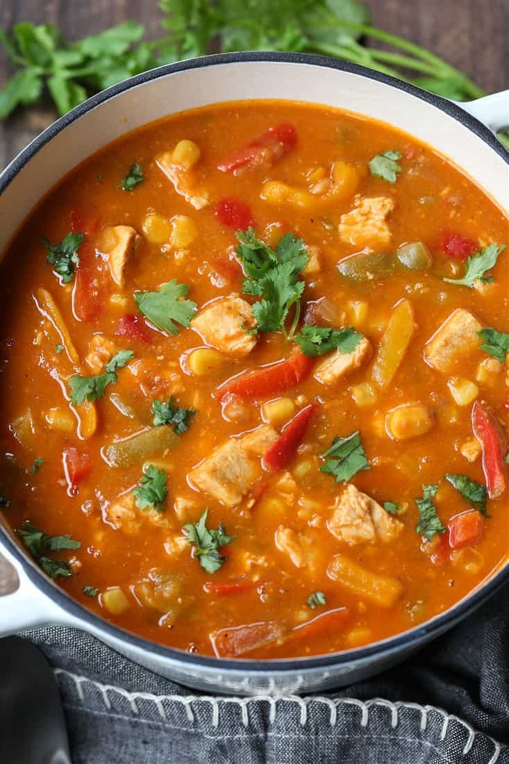 Chicken Fajita Soup in a pot with