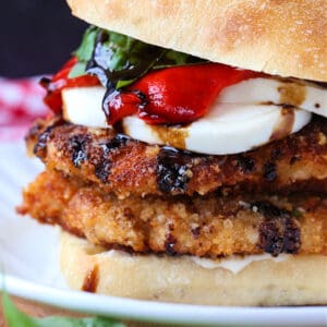 Italian Chicken Ciabatta Sandwich on a white plate