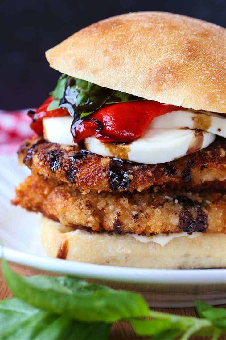 Italian Chicken Ciabatta Sandwich on a white plate