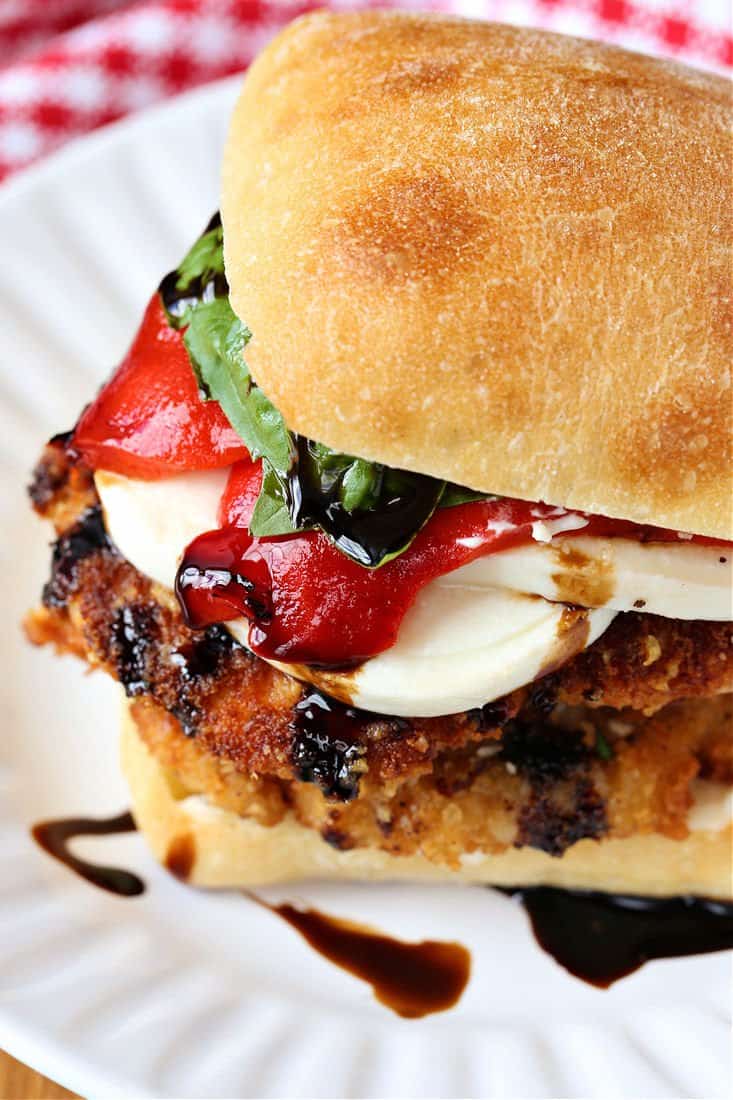Italian Chicken Ciabatta Sandwich on a plate from the top