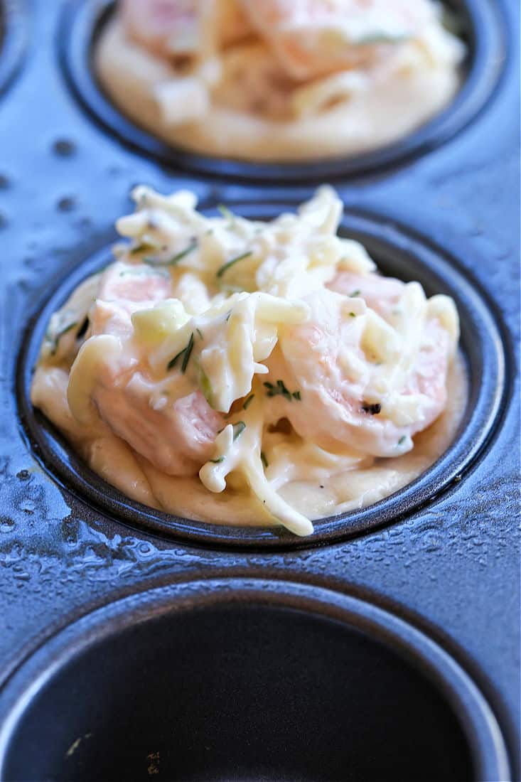 Shrimp puff appetizer in a mini muffin pan