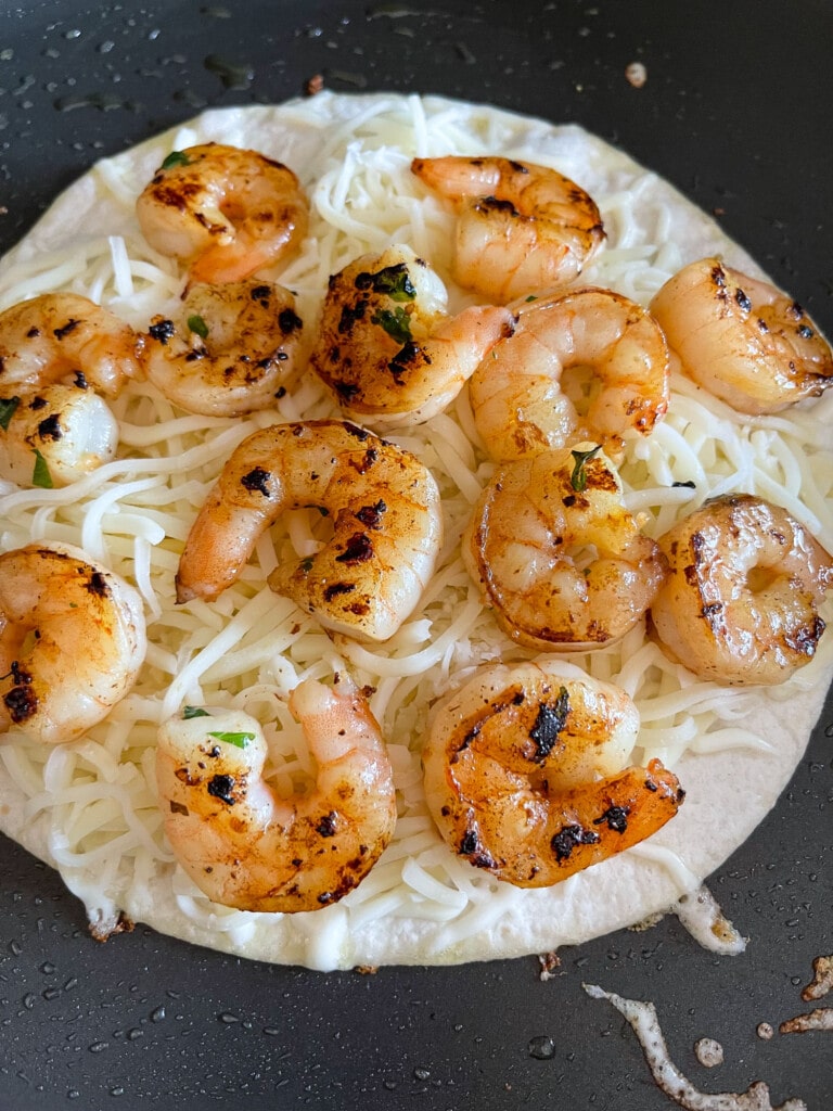 shrimp on a quesadillas with cheese