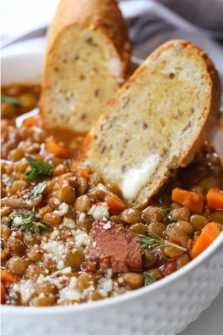 Lentil soup recipe with ham and vegetables