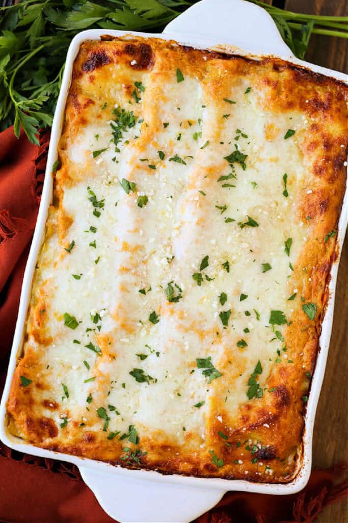 pumpkin lasagna in baking dish