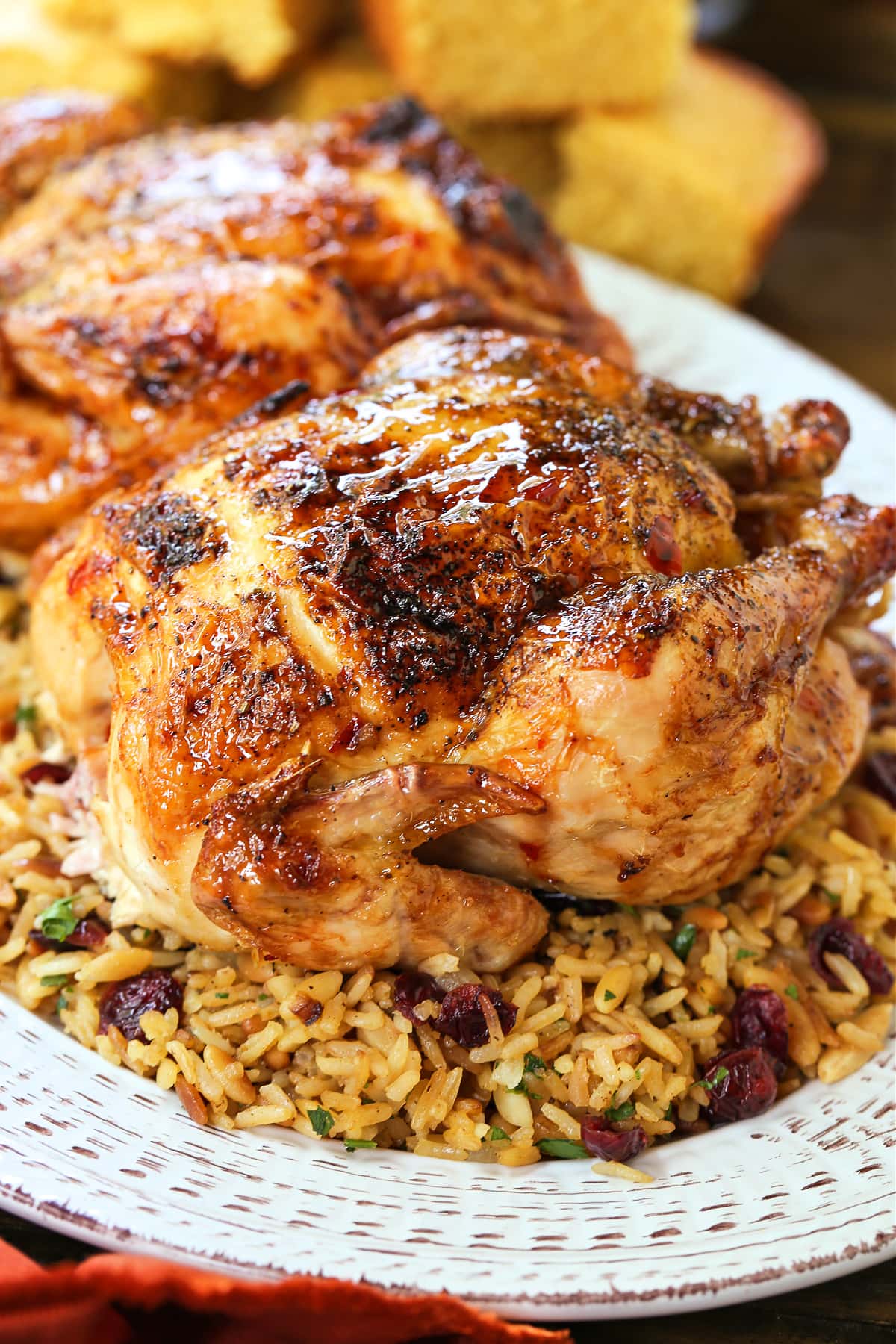 cornish hens on bed of rice pilaf