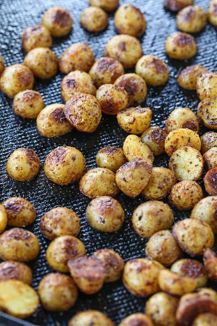 baby potatoes on a sheet pan for baking