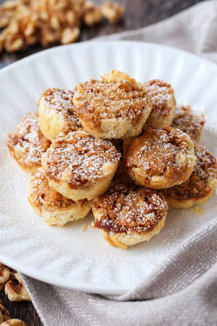 Cookie recipe made with wlanuts and brown sugar on a plate for serving