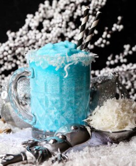 Frozen cocktail made with blue curacao, vodka and pineapple juice