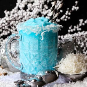 Frozen cocktail made with blue curacao, vodka and pineapple juice