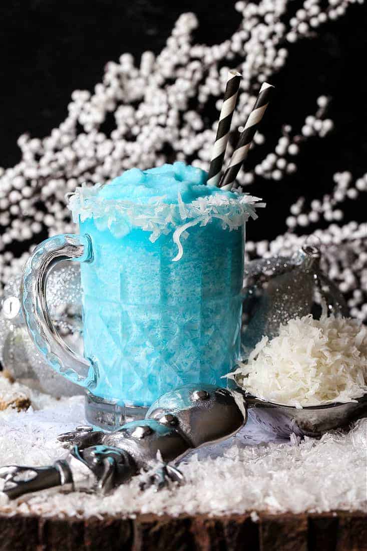 Frozen cocktail made with blue curacao, vodka and pineapple juice