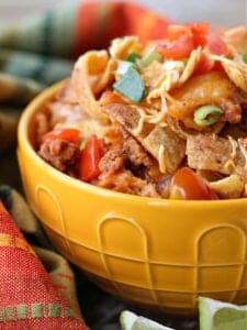 Beef casserole with Frito chips and cheese