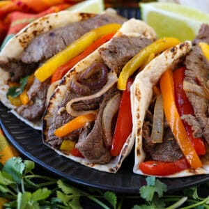 Fajita recipe on a plate with fresh cilantro