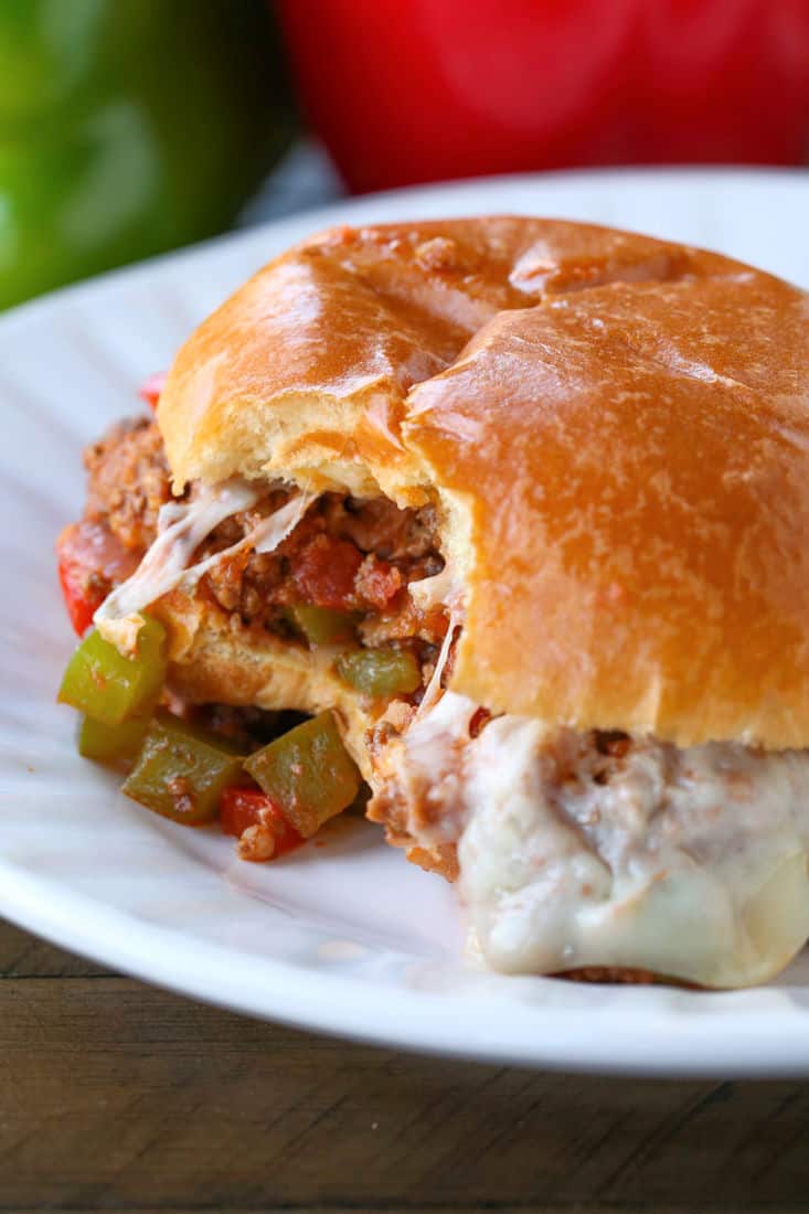 Italian flavored sloppy joe recipe on a plate with a bite
