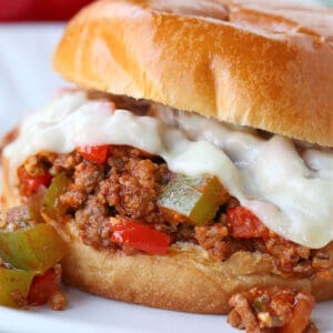 Italian Sloppy Joes with melted mozzarella cheese on a bun