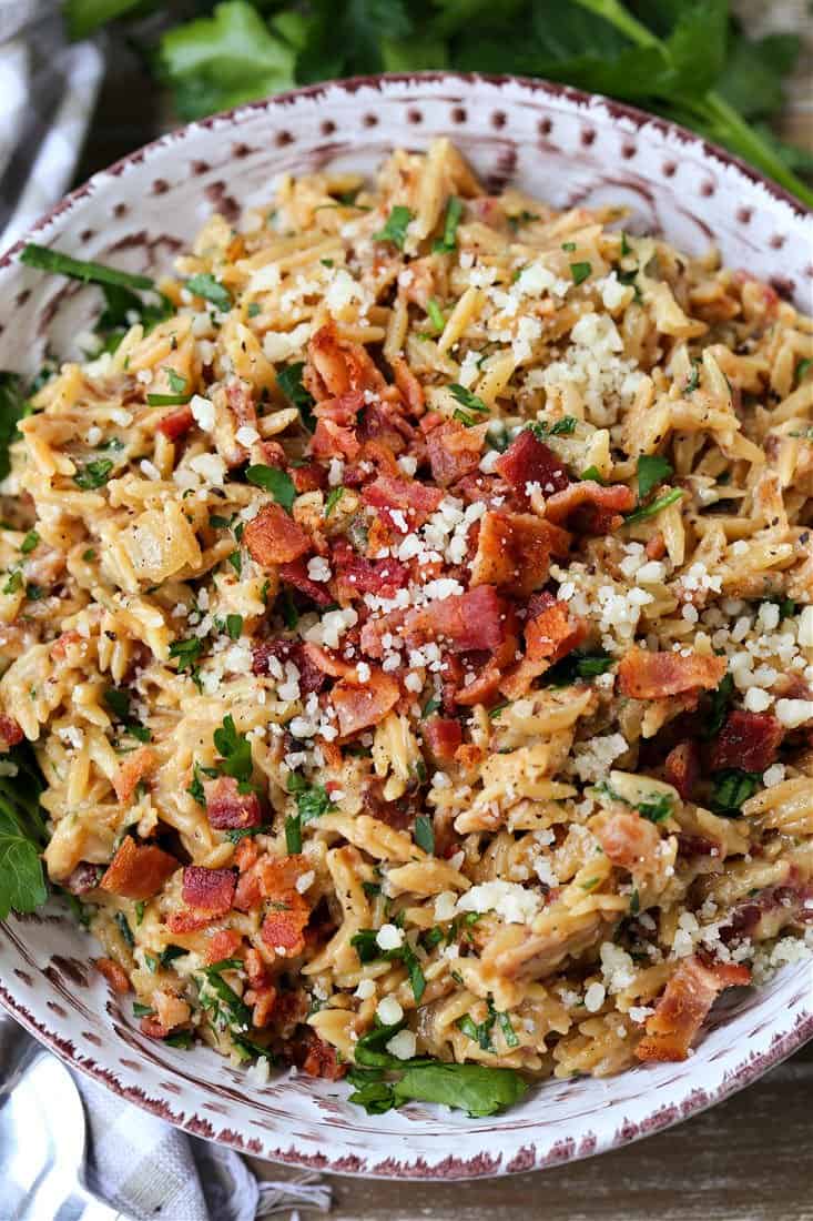 Orzo recipe with chopped bacon and parmesan cheese