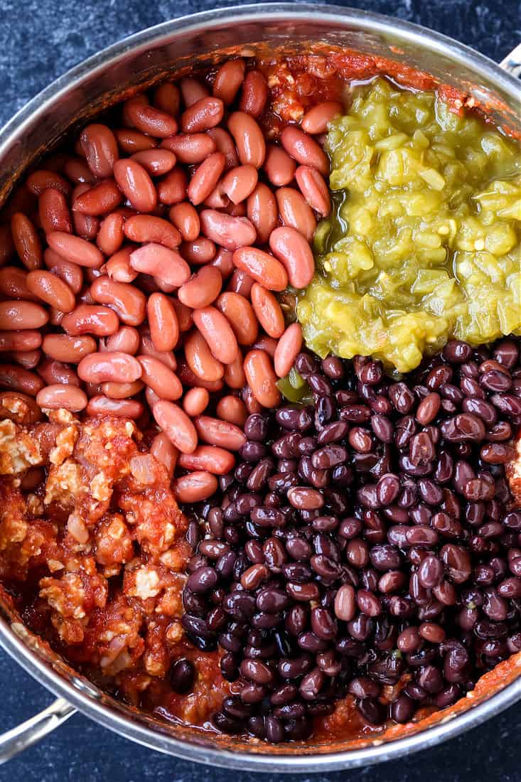 Ingredients for making chicken chili recipe in pot