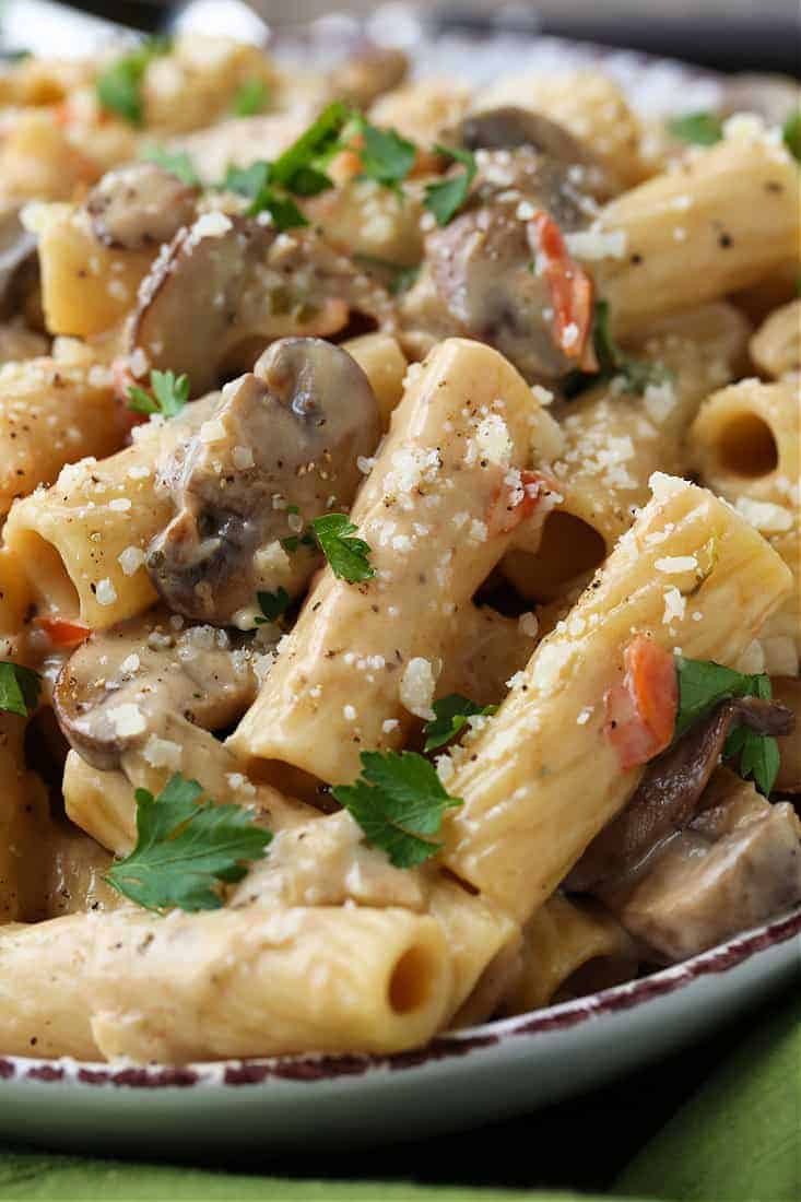 Rigatoni recipe with mushrooms and grated parmesan cheese