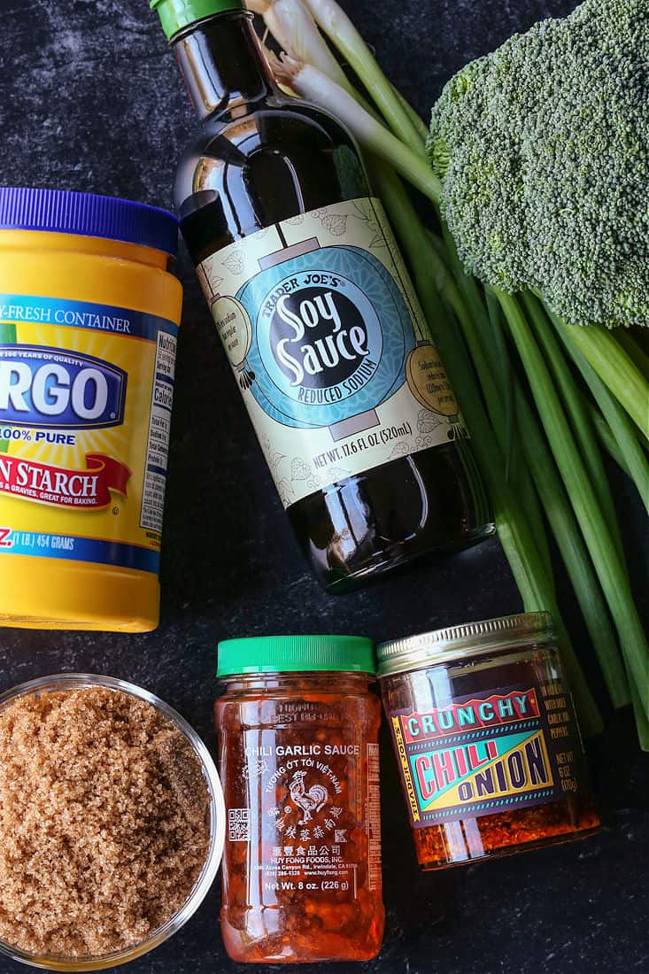 Ingredients for making ground beef and broccoli