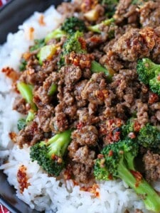 Ground Beef and Broccoli on white rice