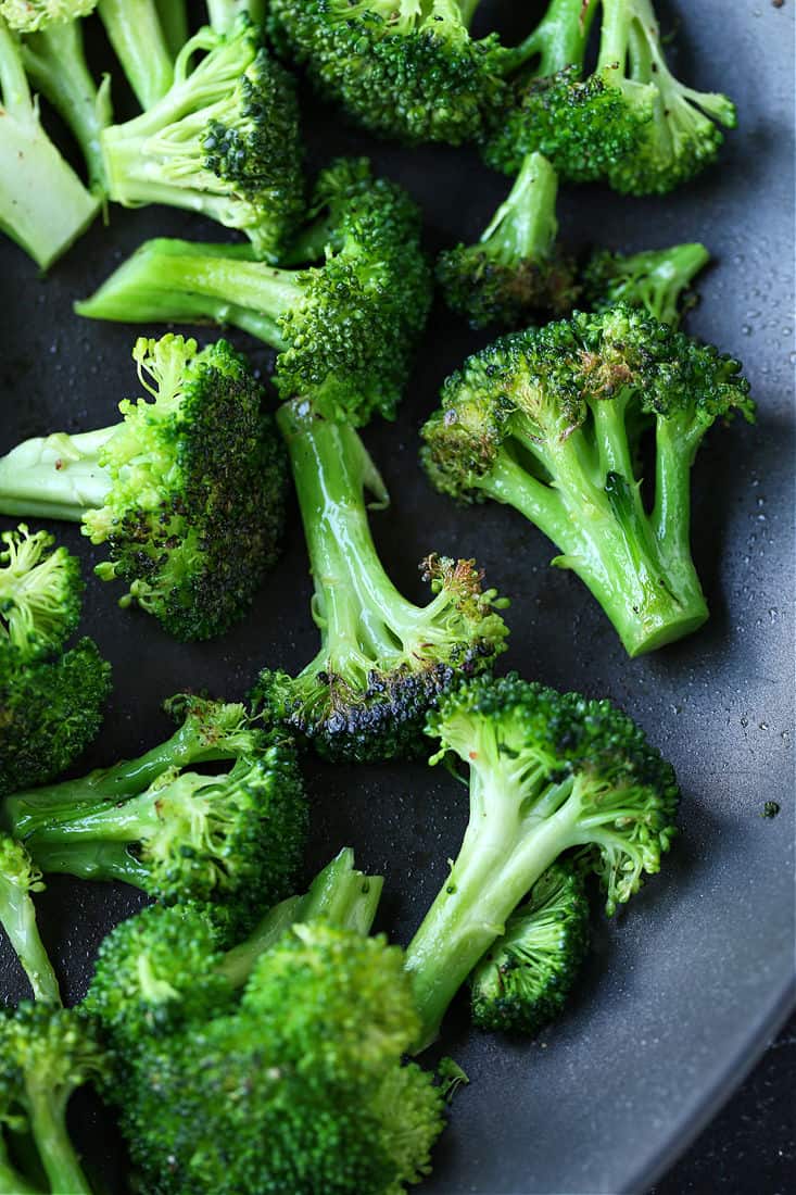 Broccoli in a skillet for beef and broccoli recipe