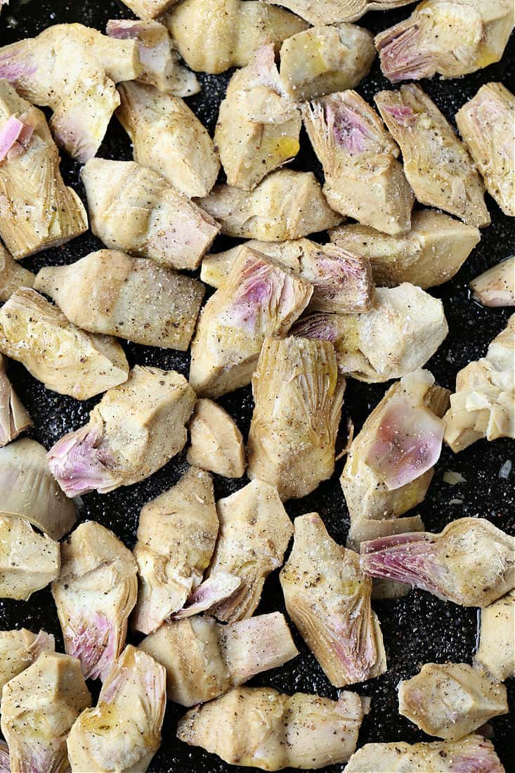 artichoke hearts on a sheet pan