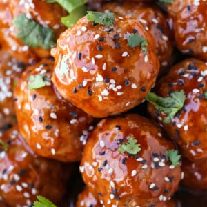 Teriyaki Meatballs with sesame seeds and cilantro