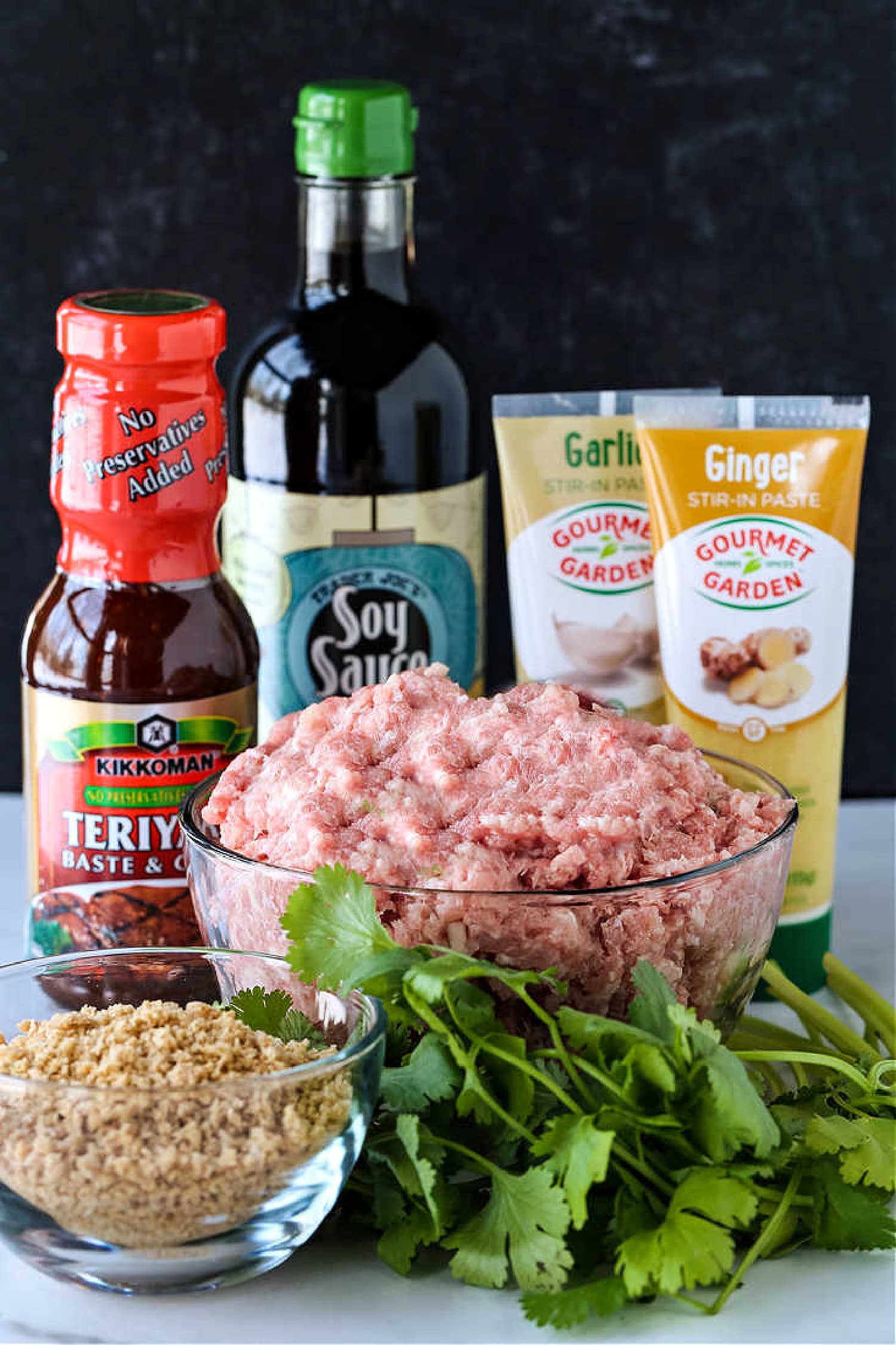 Ingredients for making a teriyaki meatball recipe