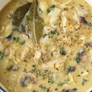 Artichoke and parsnip soup recipe in a pot