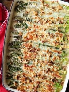 Cheesy Roasted Asparagus in a baking dish