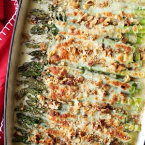 Cheesy Roasted Asparagus in a baking dish