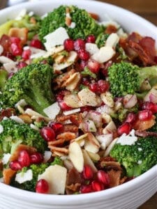 salad with broccoli, almonds and pomegranate seeds