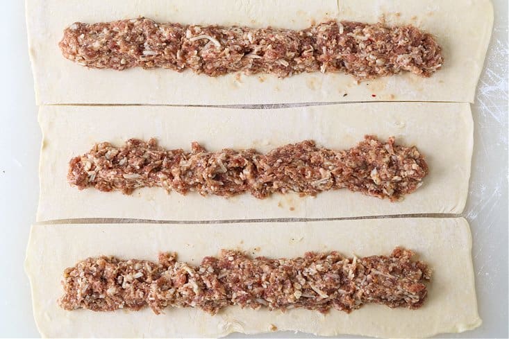 sausage rolls on puff pastry for appetizer recipe