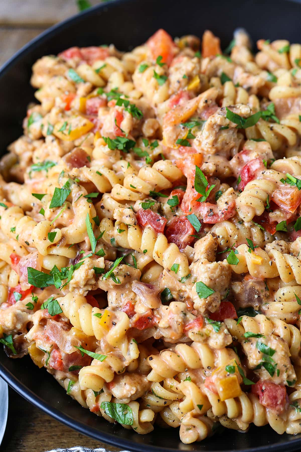 ground turkey and pasta with cheese and vegetables