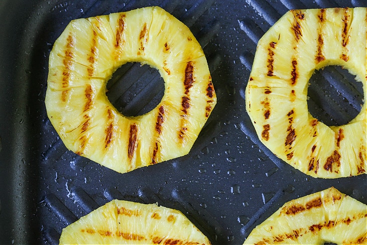 pineapple slices on a grill pan