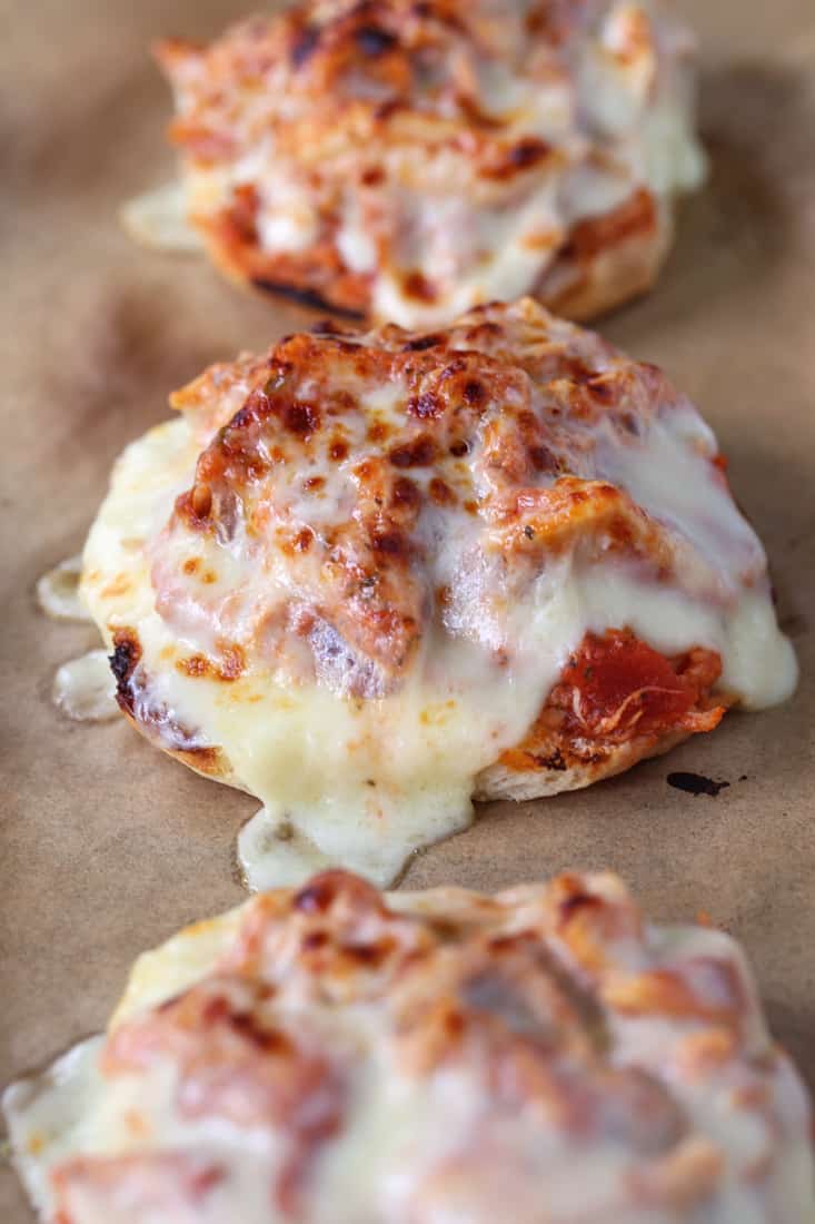 mozzarella cheese on shredded chicken sandwiches
