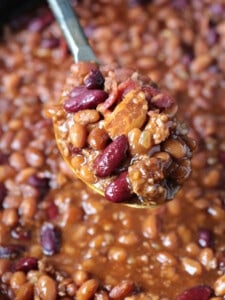 slow cooker baked beans with ground beef and bacon