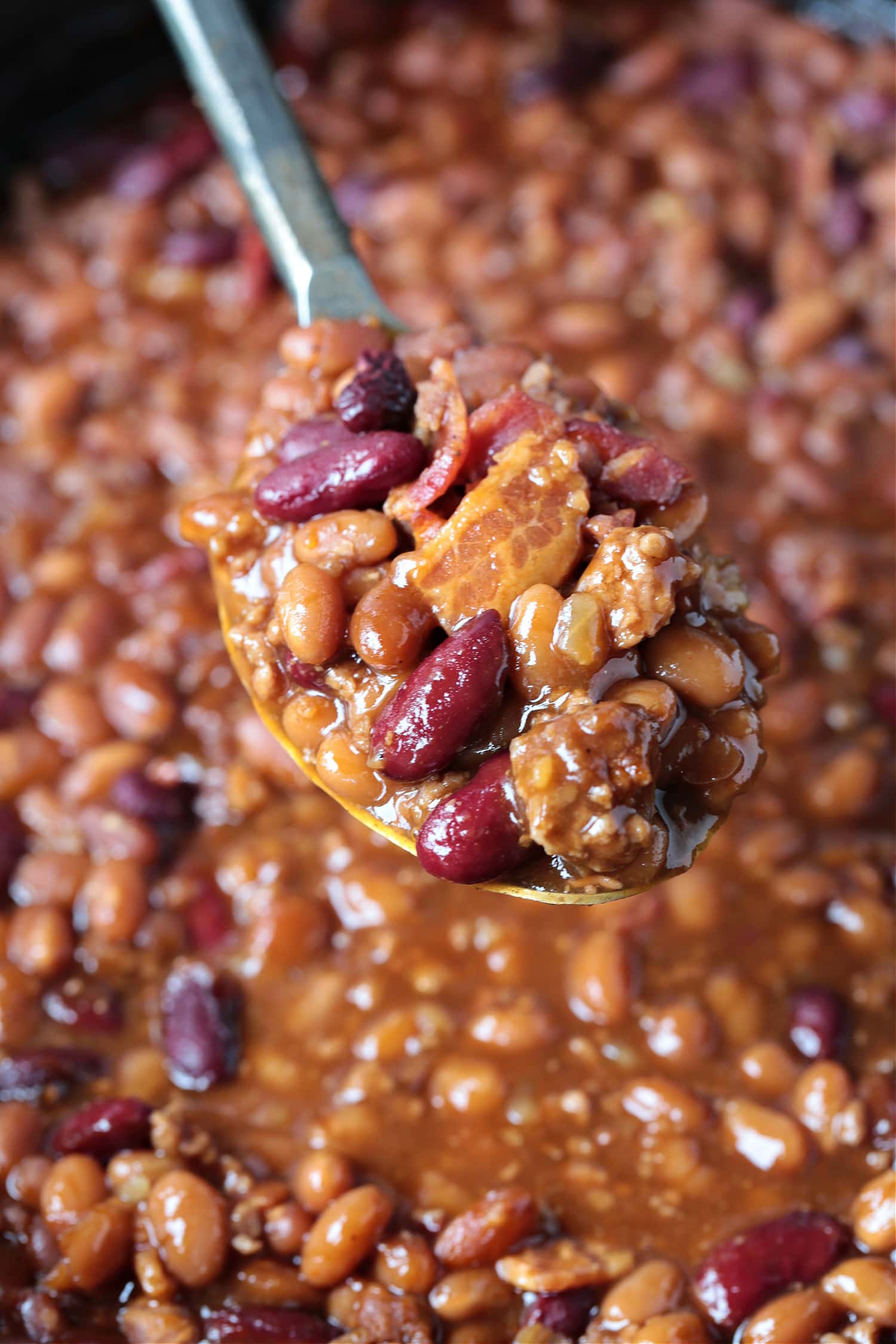 slow cooker baked beans with ground beef and bacon