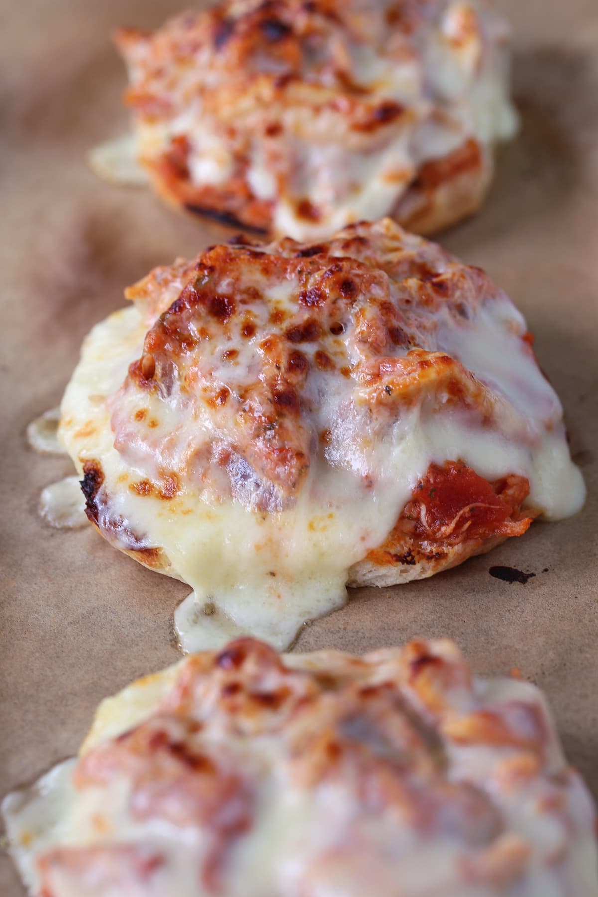 shredded chicken sandwiches with melted mozzarella cheese