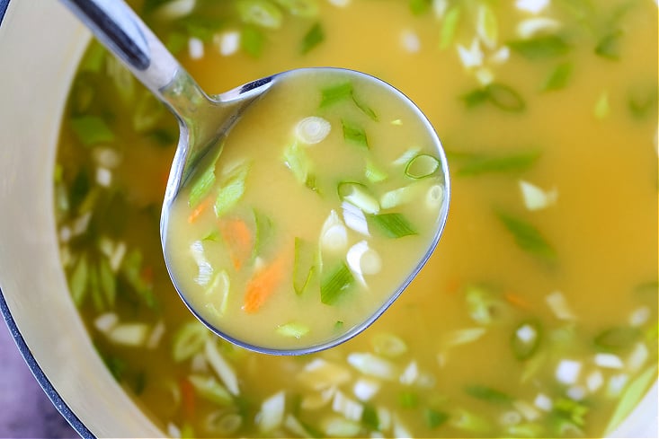 wonton soup in a ladle