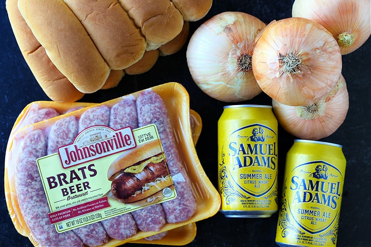 ingredients to make bratwurst cooked in beer