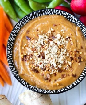 Peanut sauce with crushed peanuts on top
