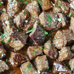 steak bites in a garlic parmesan butter sauce