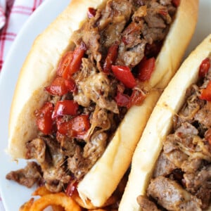 steak sandwich with peppers and cheese