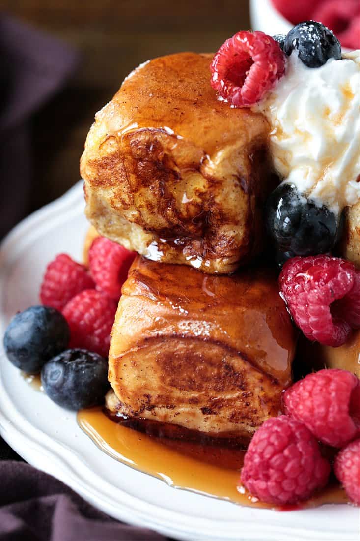 Hawaiian Roll French Toast topped with syrup