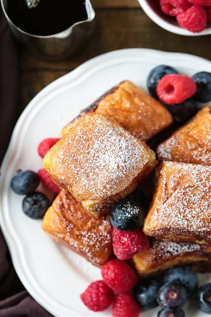 Hawaiian Roll French Toast on a plate with berries